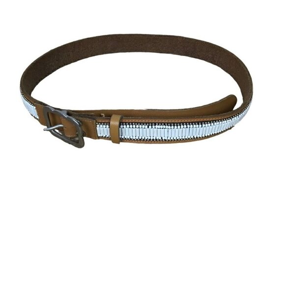 Lucky Brand Brown Leather Beaded Belt Size 39" - Picture 3 of 4